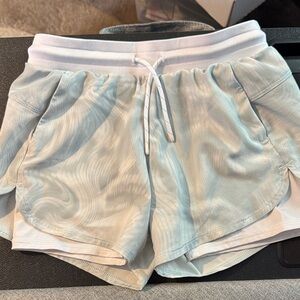 All in Motion Swirl Pattern Athletic Shorts - Light Blue and White